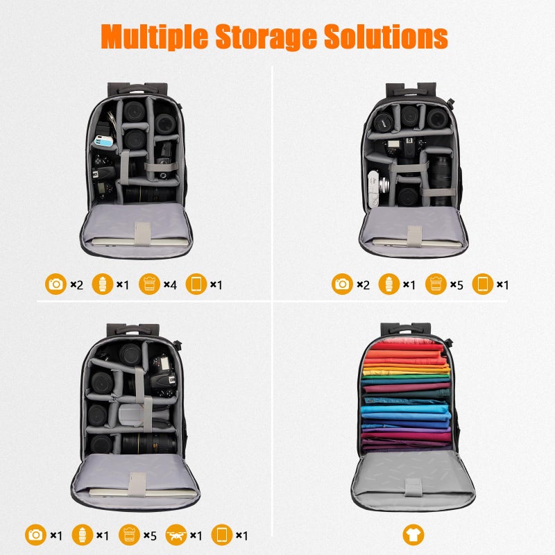 CADeN Camera Backpack Bag with Laptop Compartment 15.6" for DSLR/SLR Mirrorless Camera Waterproof, Camera Case Compatible for Sony Canon Nikon Camera and Lens Tripod Accessories Black - Image 3